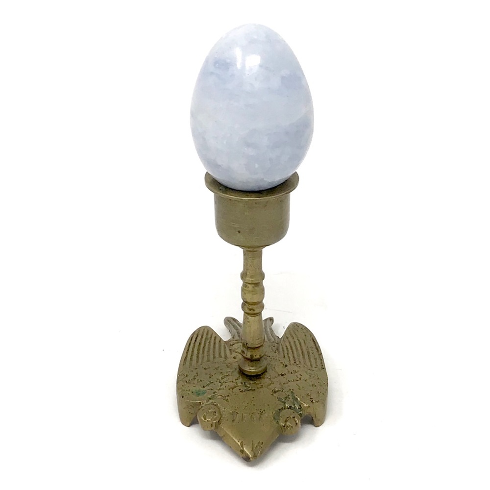 Crow Raven Sparrow Candle Holder Blue Calcite Egg - Picture 4 of 16